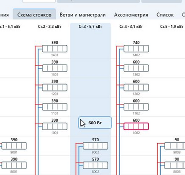 Формирование стояков. Перемещение приборов в другой стояк.